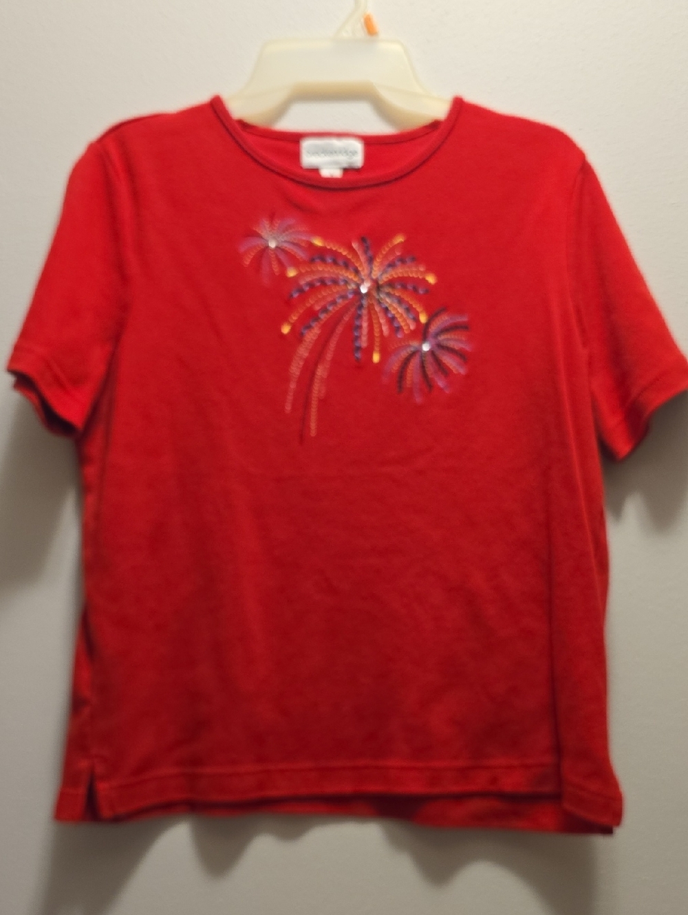 breckenridge Red Short Sleeve Tee with Sequin Firework Motif